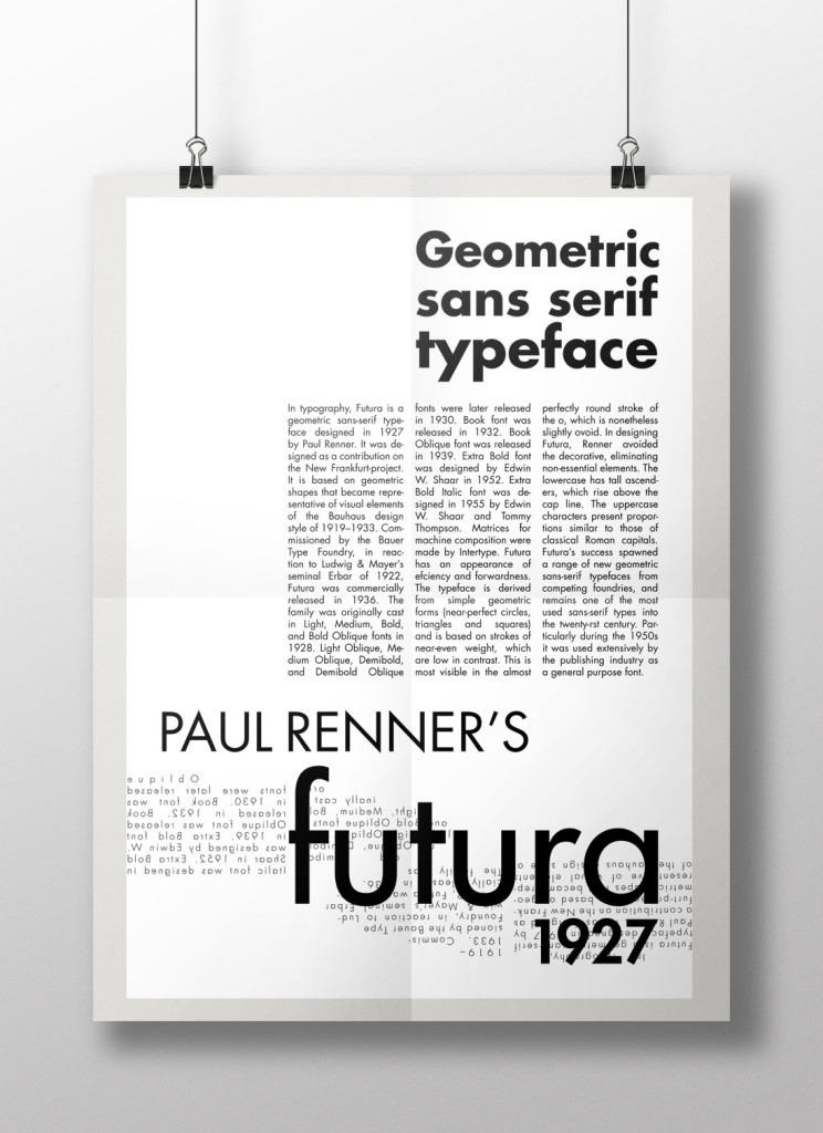 A poster on Futura showing two principles of layout design - Movement, Grids and Margins