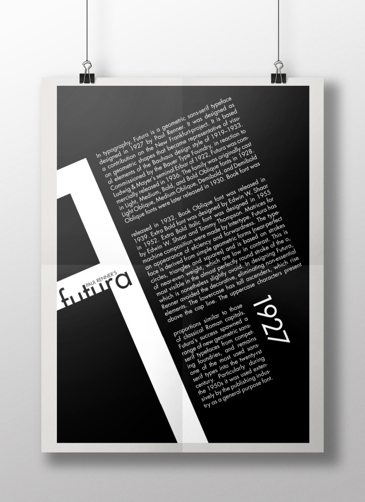 A poster on Futura showing two principles of layout design - Proportion and Visual Anchor